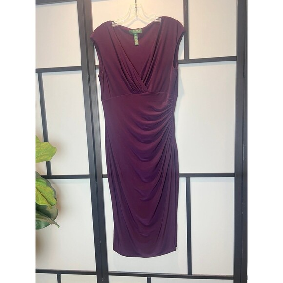 Lauren Ralph Lauren Dresses & Skirts - Lauren Ralph Lauren Burgundy Shoulder-Padded Scrunched Work Dress size 10